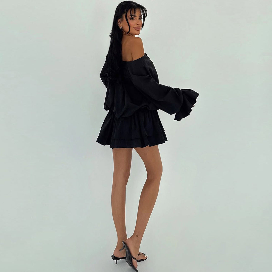 Lace up Bell Sleeve Dress