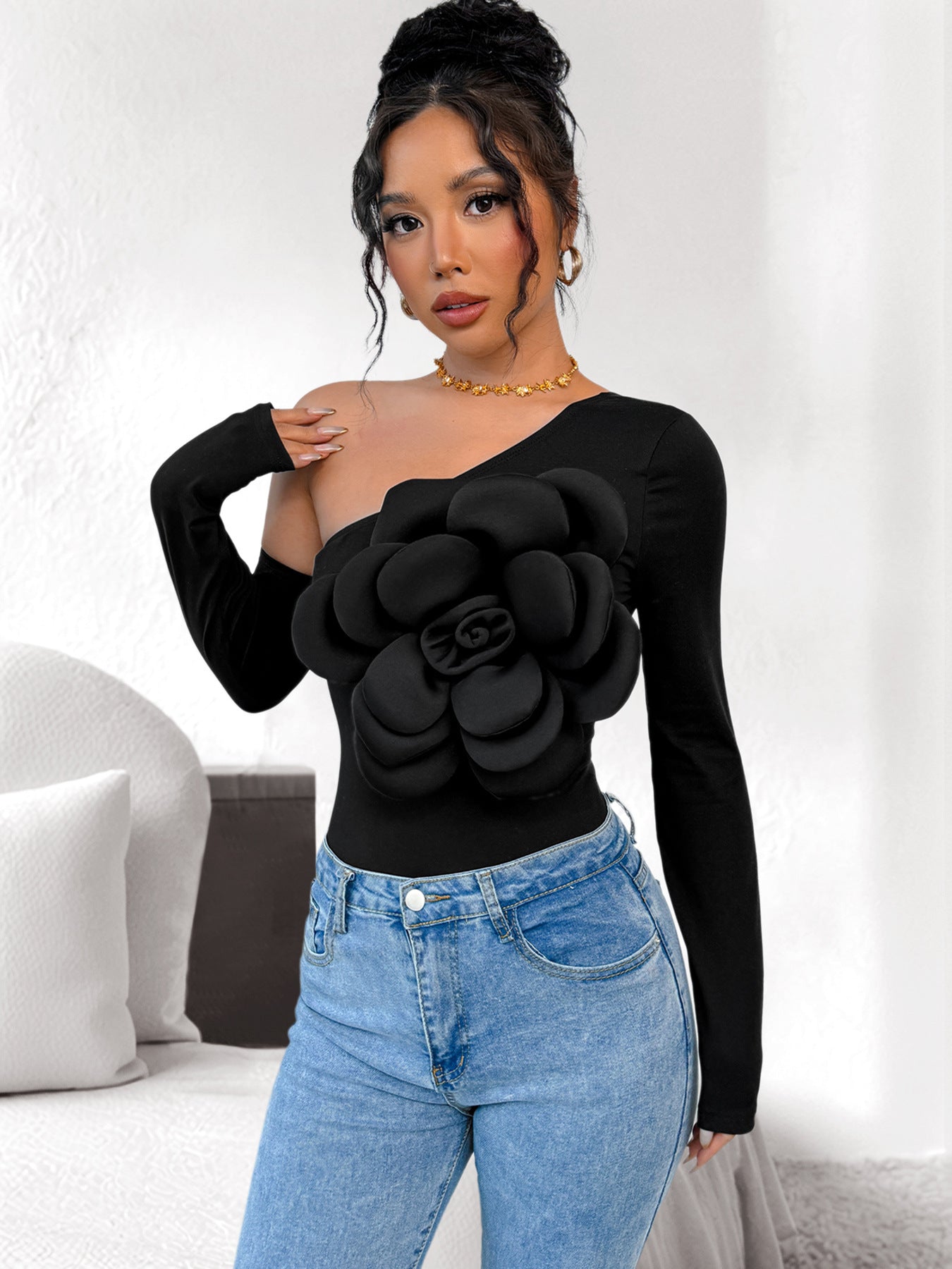 off Shoulder Solid Color Jumpsuit