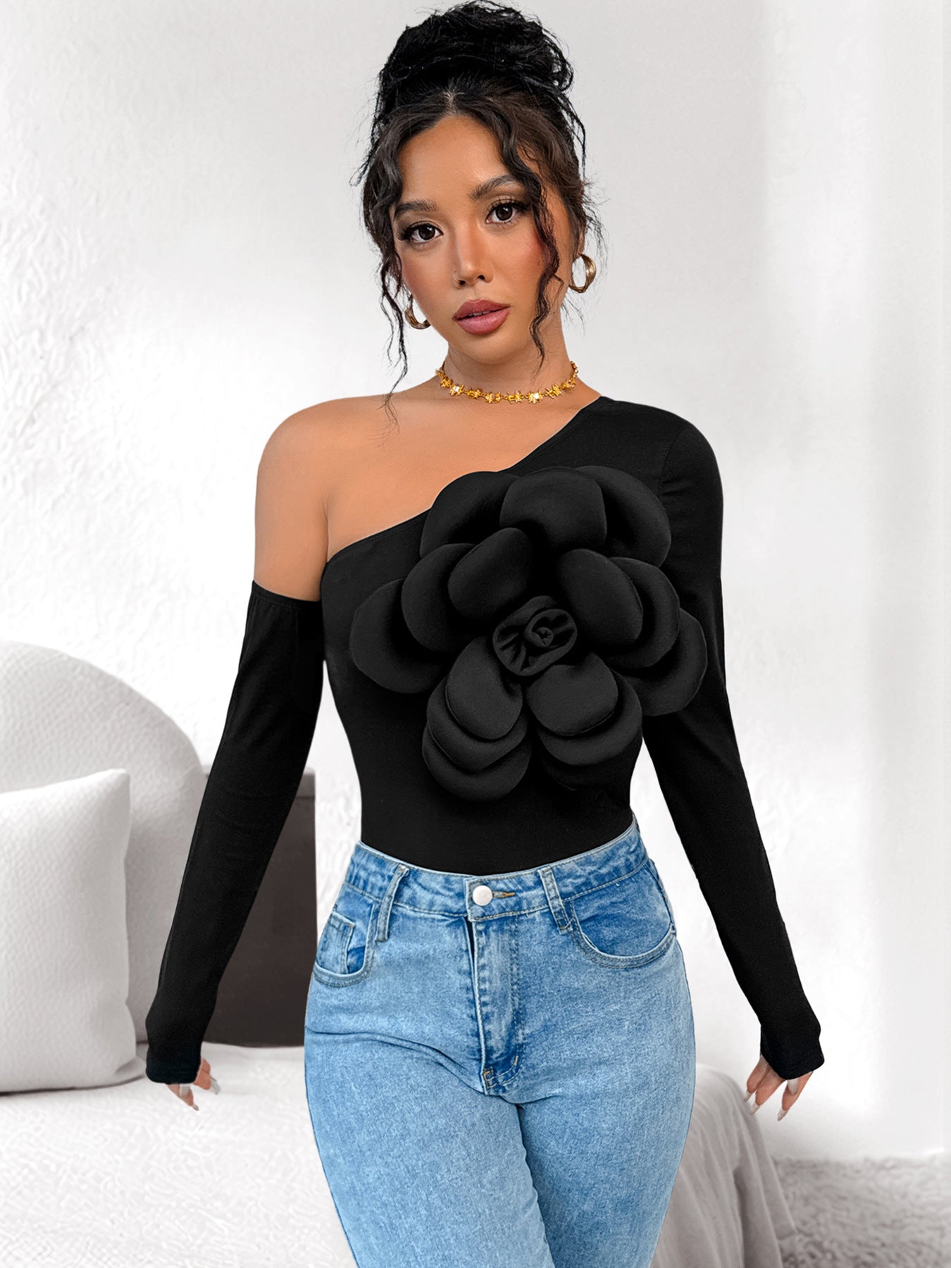 off Shoulder Solid Color Jumpsuit