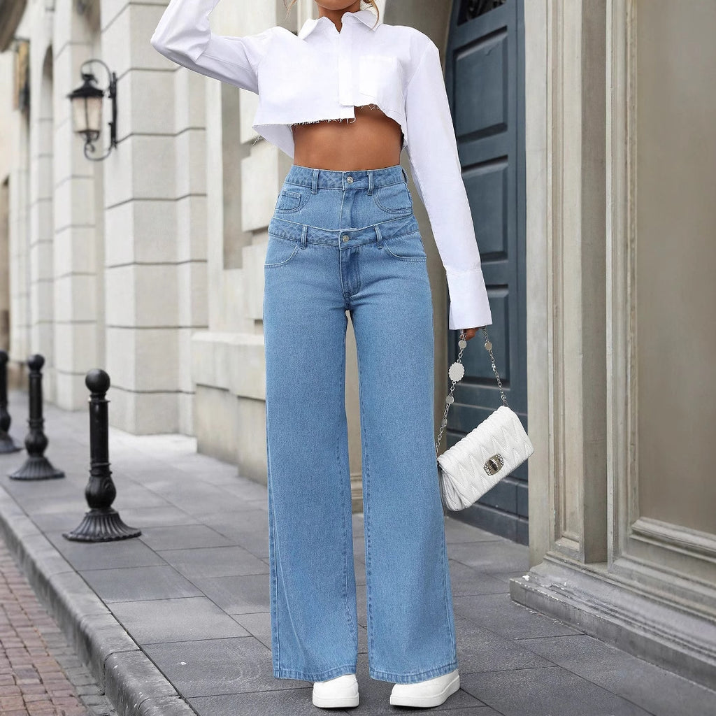 Double Waist Head Wide Leg Jeans