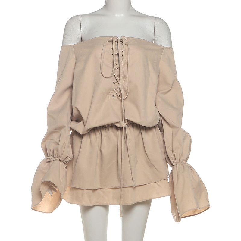Lace up Bell Sleeve Dress