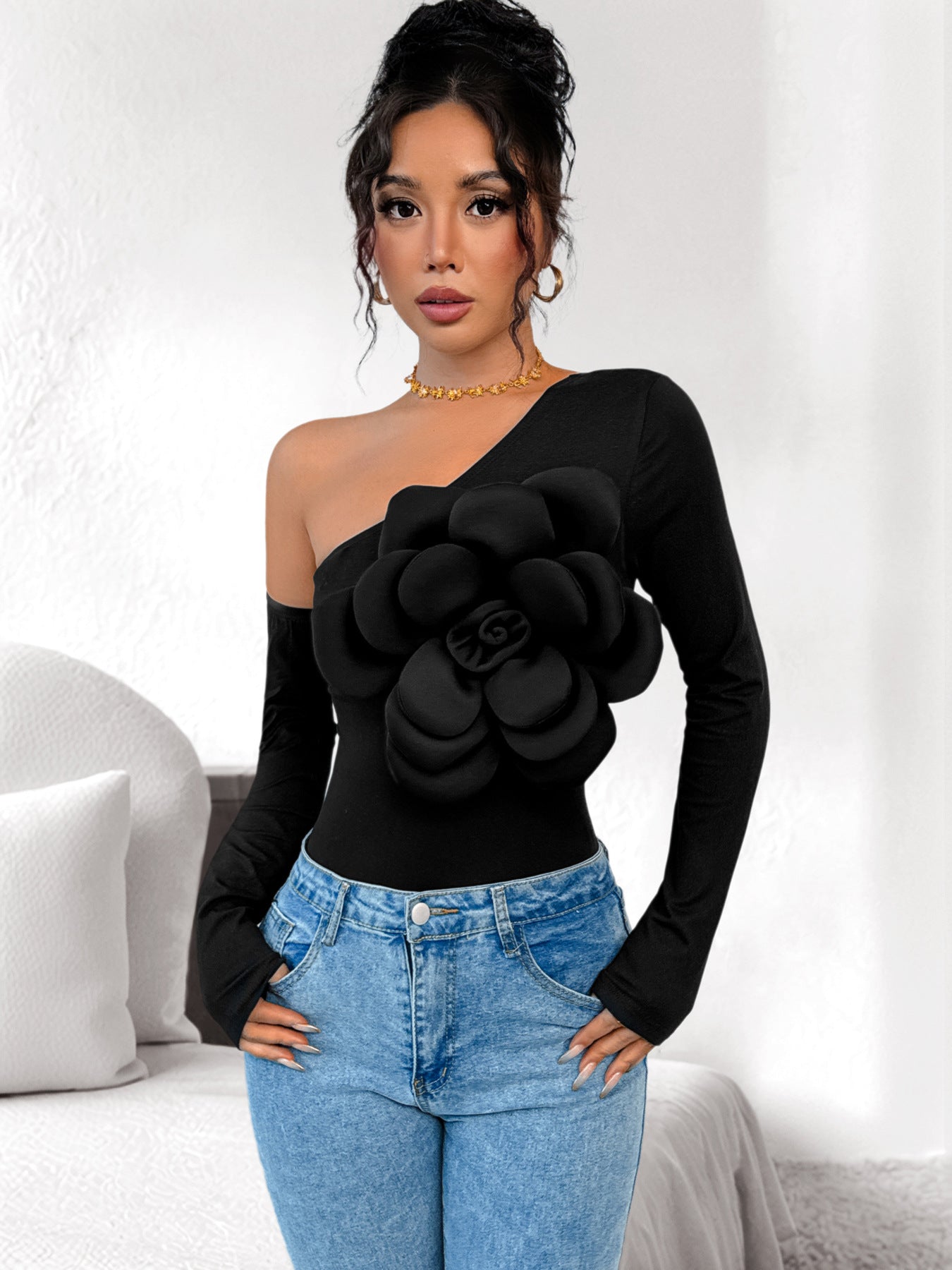 off Shoulder Solid Color Jumpsuit
