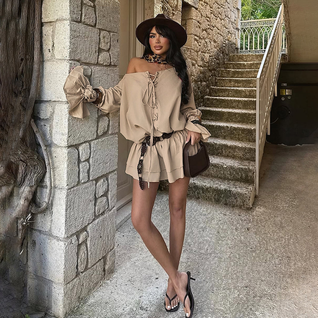 Lace up Bell Sleeve Dress